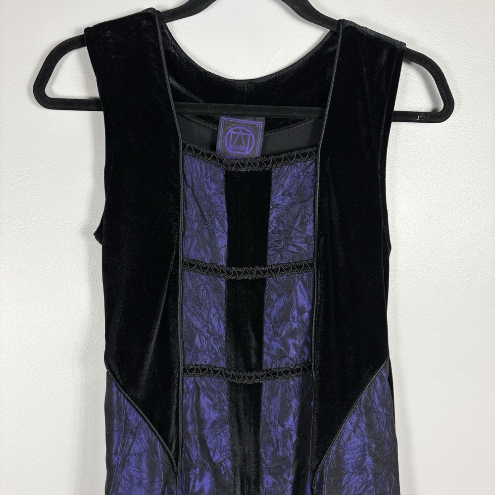 VTG Cykxtees Large‎ Black Purple Velvet Sleeveless Medieval Goth Gown Maxi Dress - Picture 4 of 12